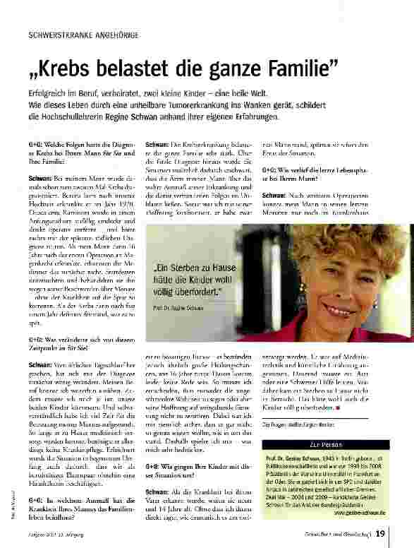 Vorschauseite 1: „Krebs belastet die ganze Familie