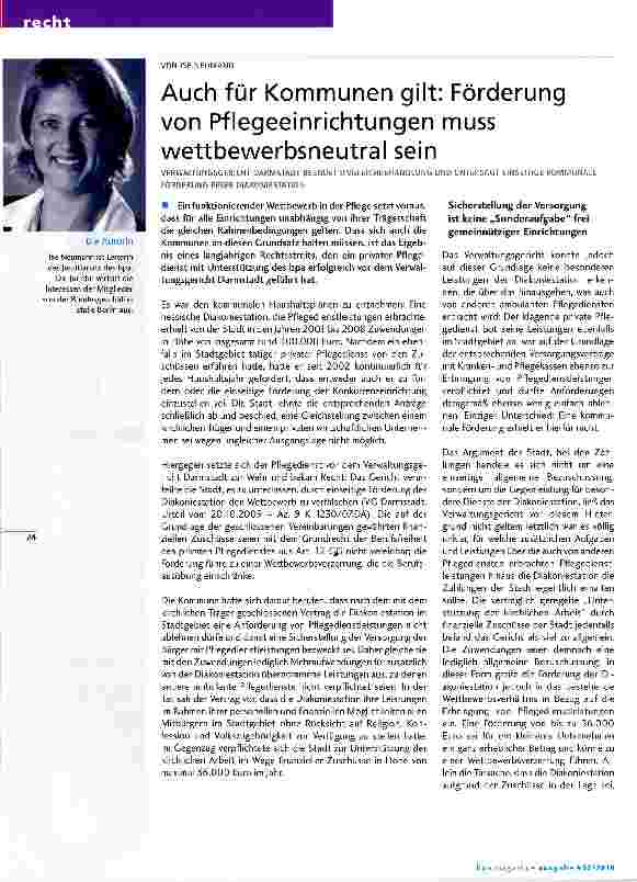 Vorschauseite 1: Auch für Kommunen gilt: Förderung von Pflegeeinrichtungen muss wettbewerbsneutral sein