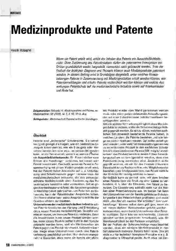Vorschauseite 1: Medizinprodukte und Patente