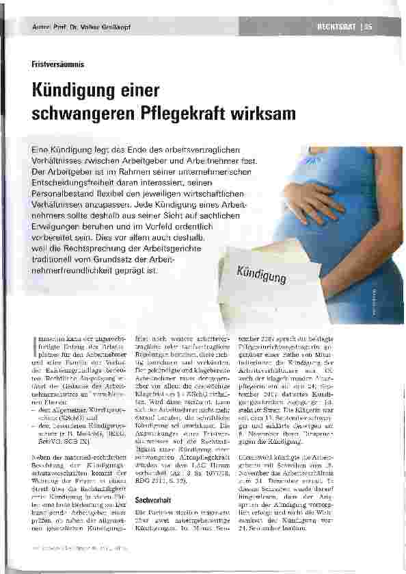 Vorschauseite 1: Kündigung einer schwangeren Pflegekraft wirksam