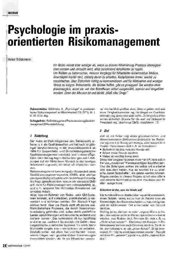 Vorschauseite 1: Psychologie im praxisorientierten Risikomanagement
