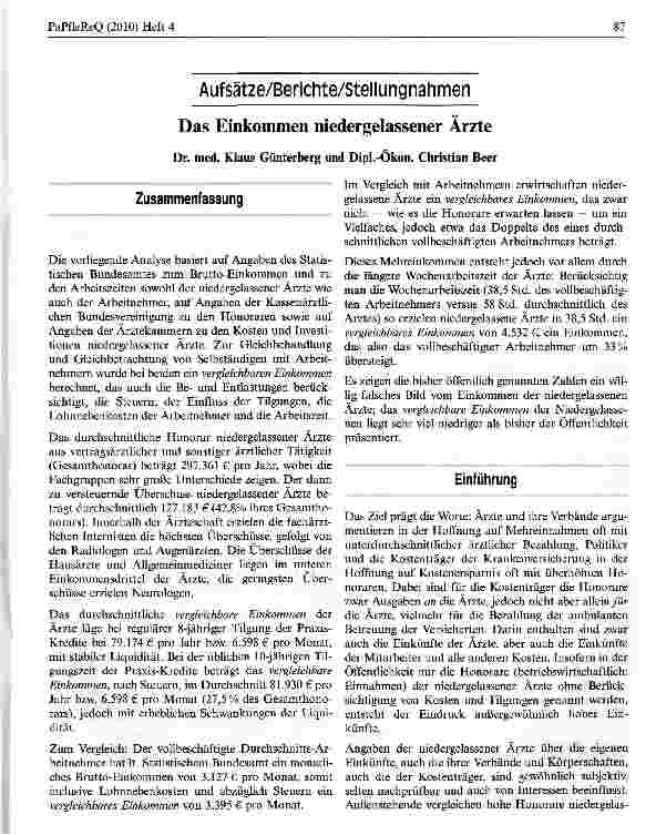 Vorschauseite 1: Das Einkommen niedergelassener Arzte