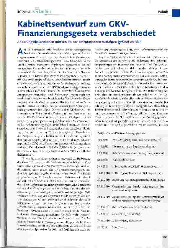 Vorschauseite 1: Kabinettsentwurf zum GKV-Finanzierungsgesetz verabschiedet