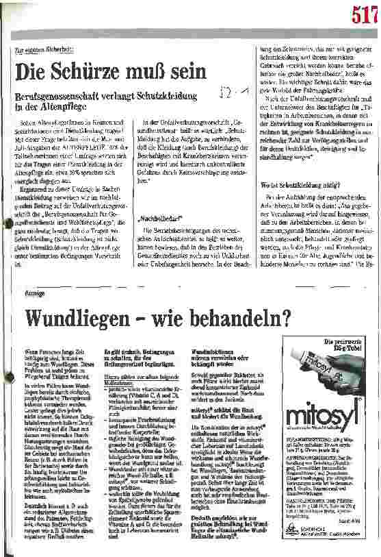 Vorschauseite 1: Die Schürze muß sein Berufsgenossenschaft verlangt Schutzkleidung in der Altenpflege