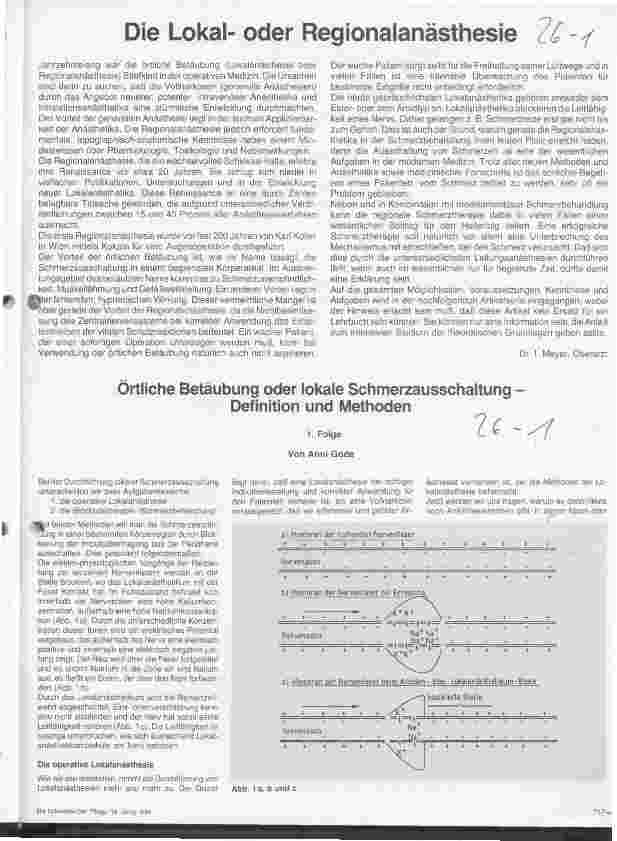 Vorschauseite 1: Die Lokaloder Regionalanästhesie - Örtliche Betäubung oder lokale Schmerzausschaltung - Definition und Methoden - 1. Folge