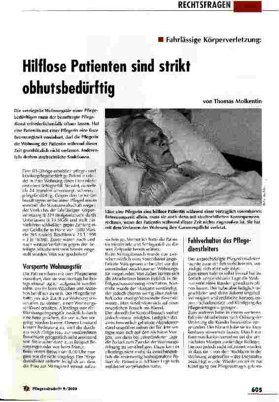 Vorschauseite 1: Hilflose Patienten sind strikt obhutsbedürftig
