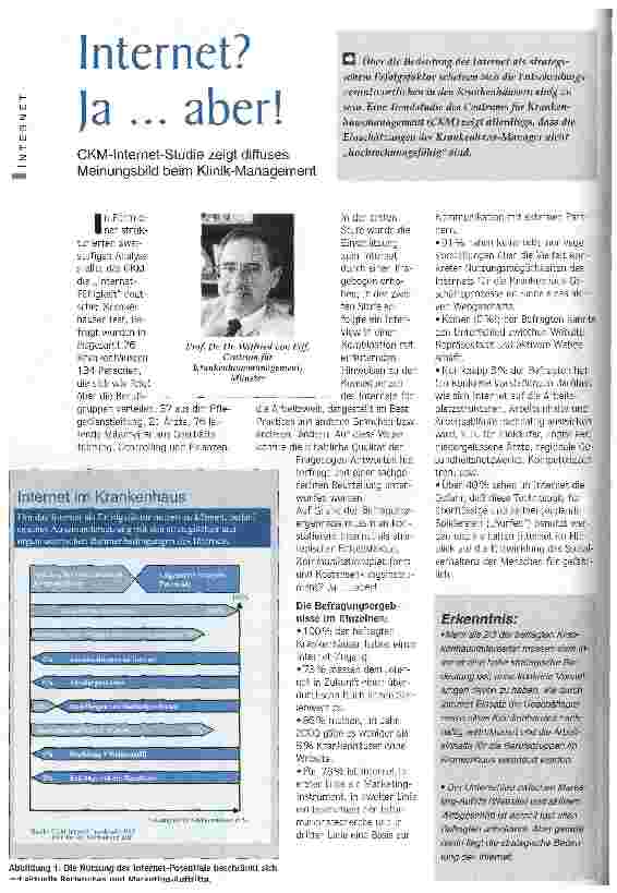 Vorschauseite 1: Internet? Ja ... aber! CKM-Internet-Studie zeigt diffuses Meinungsbild beim Klinik-Management