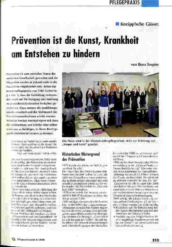 Vorschauseite 1: Prävention ist die Kunst, Krankheit am Entstehen zu hindern Kneippsche Güsse