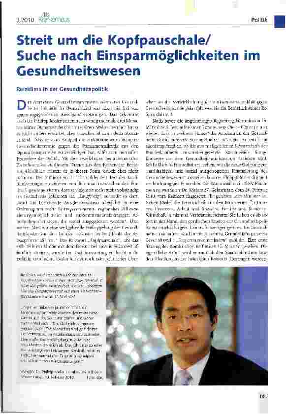 Vorschauseite 1: Streit um die Kopfpauschale/ Suche nach Einsparmöglichkeiten im Gesundheitswesen