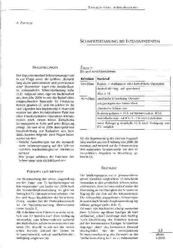 Vorschauseite 1: SCHMERZERFASSUNG BEI INTENSIVPATIENTEN