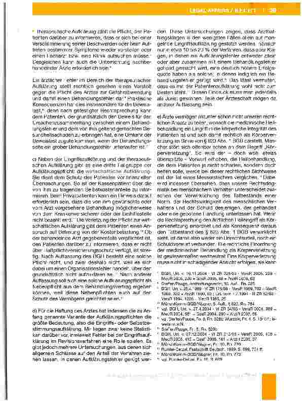 Vorschauseite 2: Inhalt und Grenzen der Aufklärung aus der Sicht der Rechtsprechung des Bundesgerichtshofes