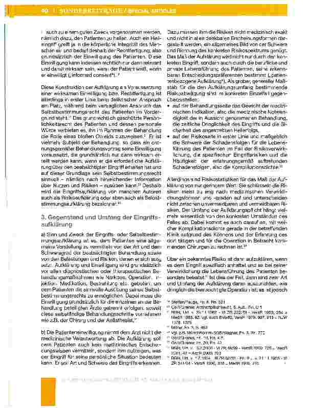 Vorschauseite 3: Inhalt und Grenzen der Aufklärung aus der Sicht der Rechtsprechung des Bundesgerichtshofes