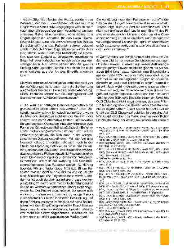 Vorschauseite 4: Inhalt und Grenzen der Aufklärung aus der Sicht der Rechtsprechung des Bundesgerichtshofes