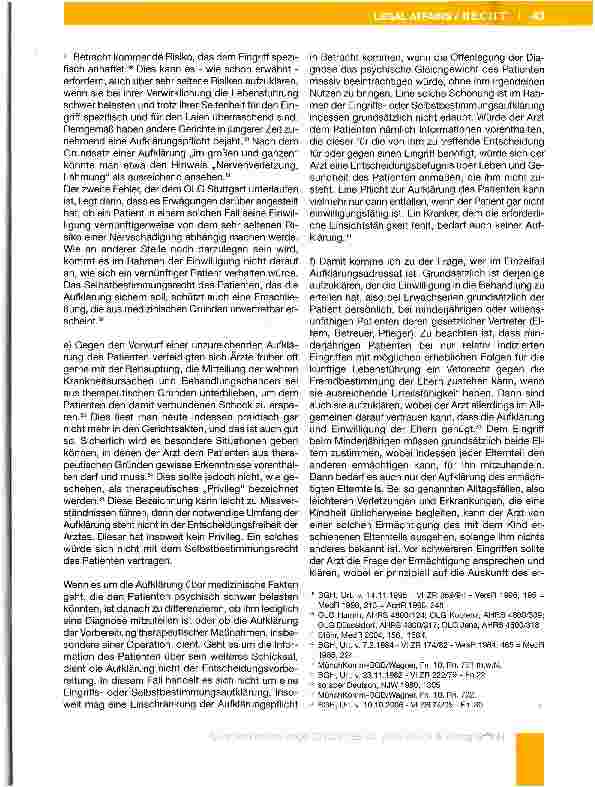 Vorschauseite 6: Inhalt und Grenzen der Aufklärung aus der Sicht der Rechtsprechung des Bundesgerichtshofes