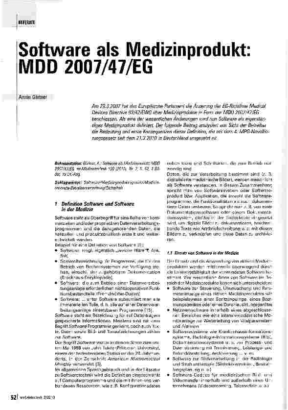 Vorschauseite 1: Software als Medizinprodukt MDD 2007/47/EG
