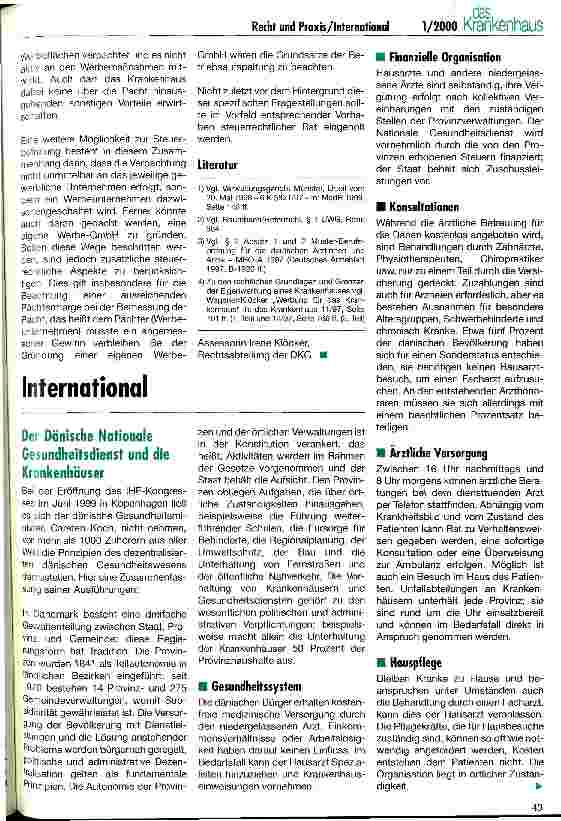 Vorschauseite 1: Der Dänische Nationale Gesundheitsdienst und die Krankenhäuser