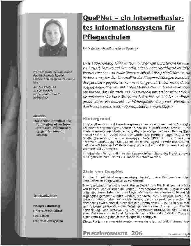 Vorschauseite 1: QuePNet - ein internetbasiertes Informationssystem für Pflegeschulen
