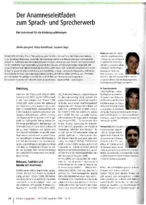 Vorschauseite 1: Der Anamneseleitfaden zum Sprachund Sprecherwerb