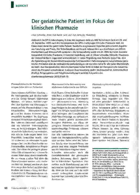 Vorschauseite 1: Der geriatrische Patient im Fokus der klinischen Pharmazie
