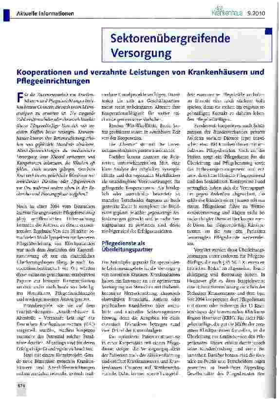 Vorschauseite 1: Kooperationen und verzahnte Leistungen von Krankenhäusern und Pflegeeinrichtungen