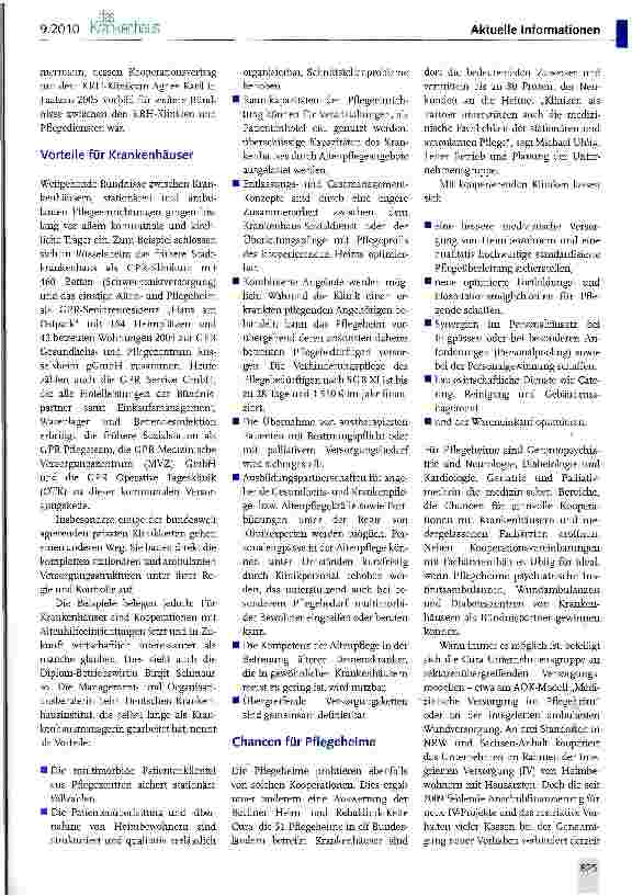 Vorschauseite 2: Kooperationen und verzahnte Leistungen von Krankenhäusern und Pflegeeinrichtungen