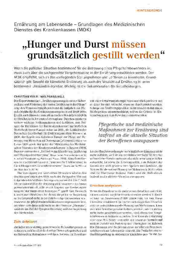 Vorschauseite 1: „Hunger und Durst müssen grundsätzlich gestillt werden