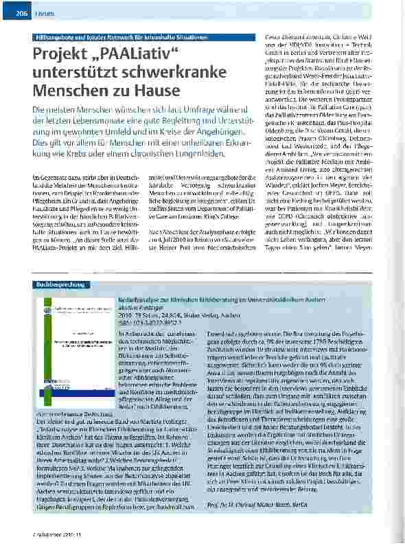 Vorschauseite 1: Projekt „PAALiativ unterstützt schwerkranke Menschen zu Hause