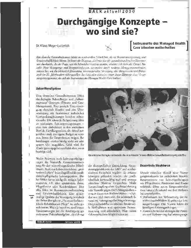Vorschauseite 1: Durchgängige Konzepte - wo sind sie? Instrumente des Managed Health Care könnten weiterhelfen