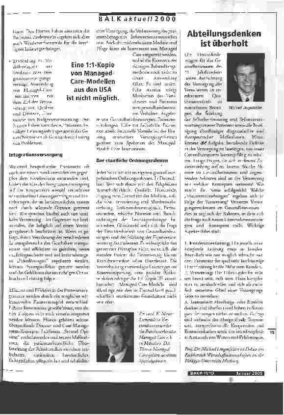 Vorschauseite 2: Durchgängige Konzepte - wo sind sie? Instrumente des Managed Health Care könnten weiterhelfen