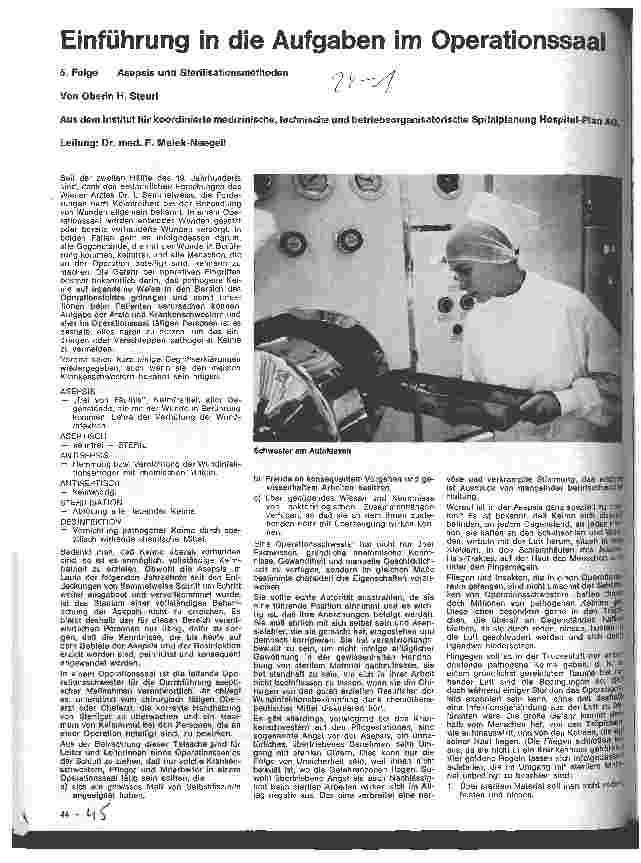 Vorschauseite 1: Einführung in die Aufgaben im Operationssaal 5. Folge: Asepsis und Sterilisationsmethoden