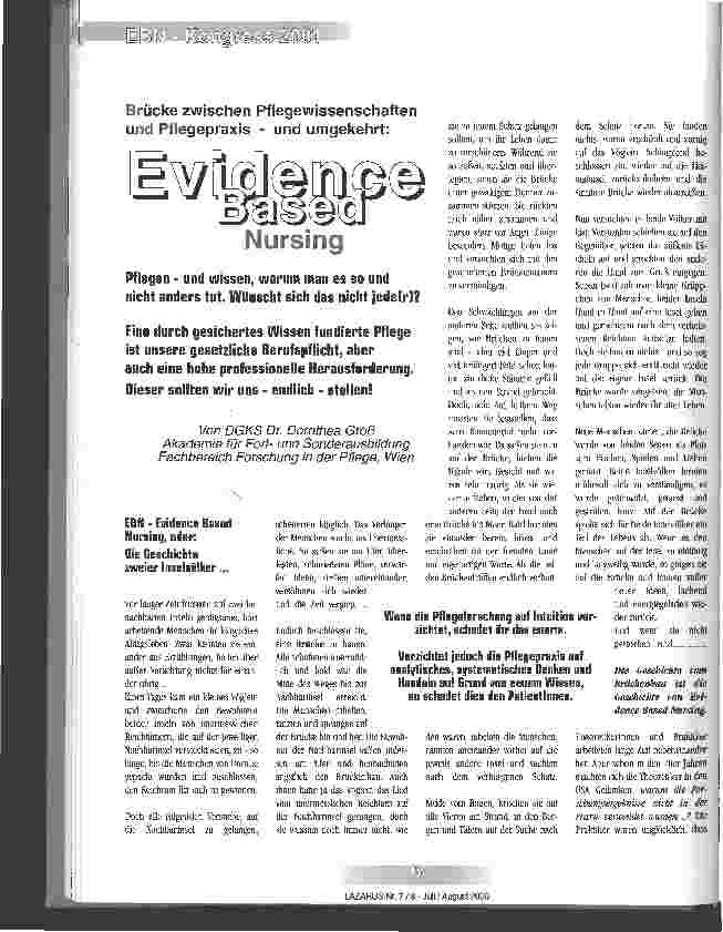 Vorschauseite 1: Evidence Based Nursing Brücke zwischen Pflegewissenschaften und Pflegepraxis - und umgekehrt