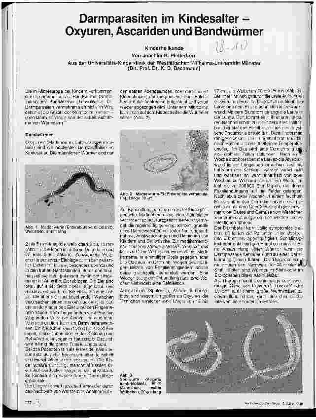 Vorschauseite 1: Darmparasiten im Kindesalter Oxyuren, Ascariden und Bandwürmer