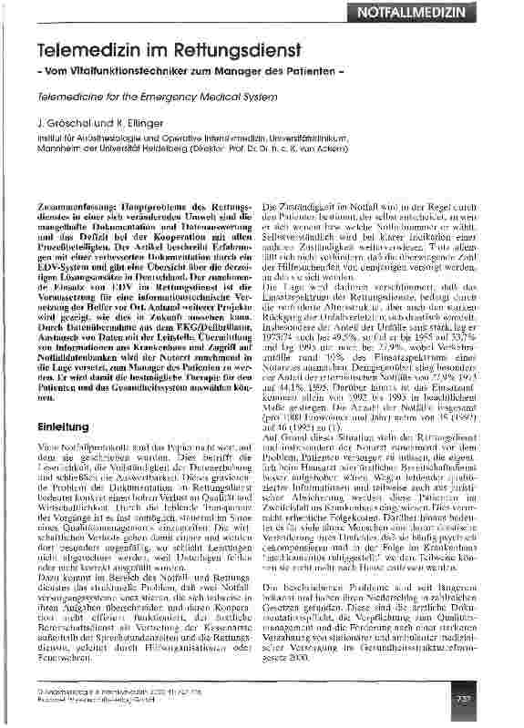 Vorschauseite 1: Telemedizin im Rettungsdienst Vom Vitalfunktionstechniker zum Manager des Patienten