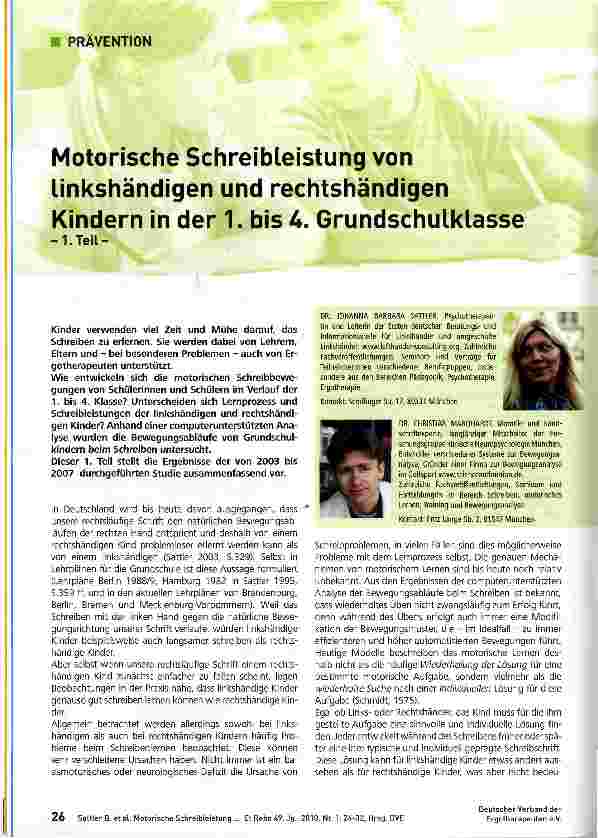 Vorschauseite 1: Motorische Schreibleistung von linkshändigen und rechtshändigen Kindern in der 1. bis 4. Grundschulklasse -I. Teil-
