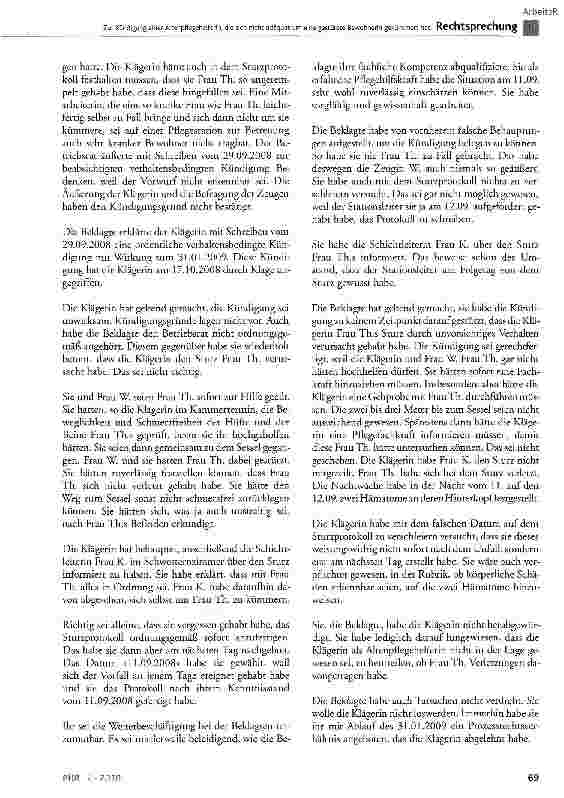 Vorschauseite 2: Zur Kündigung einer Altenpflegehelferin, die sich nicht adäquat um eine gestürzte Bewohnerin gekümmert hat