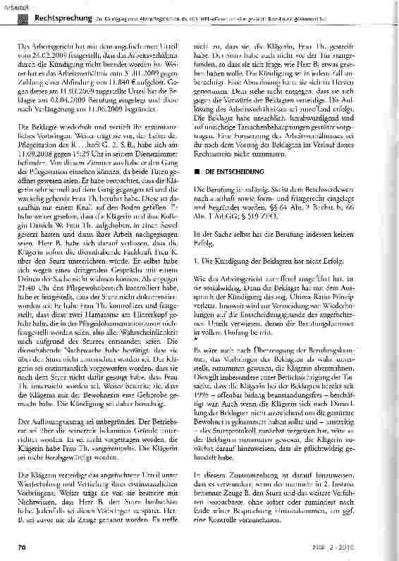 Vorschauseite 3: Zur Kündigung einer Altenpflegehelferin, die sich nicht adäquat um eine gestürzte Bewohnerin gekümmert hat