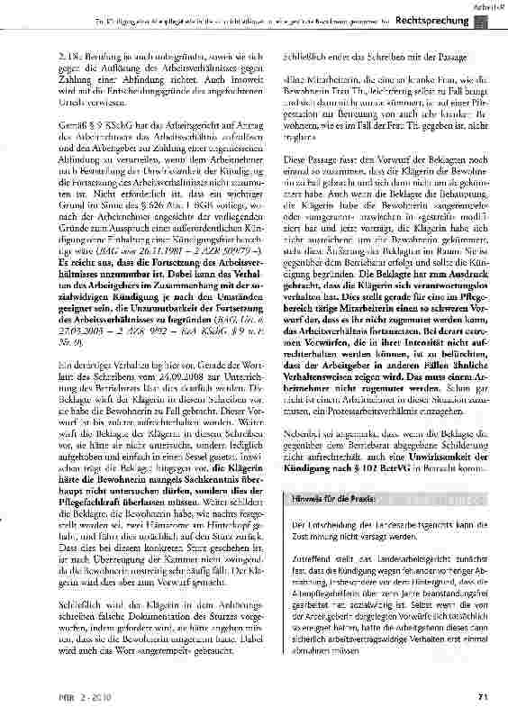 Vorschauseite 4: Zur Kündigung einer Altenpflegehelferin, die sich nicht adäquat um eine gestürzte Bewohnerin gekümmert hat