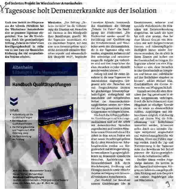 Vorschauseite 1: Tagesoase holt Demenzerkrankte aus der Isolation