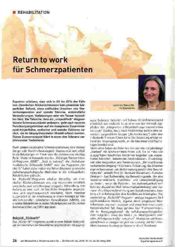 Vorschauseite 1: Return towork für Schmerzpatienten