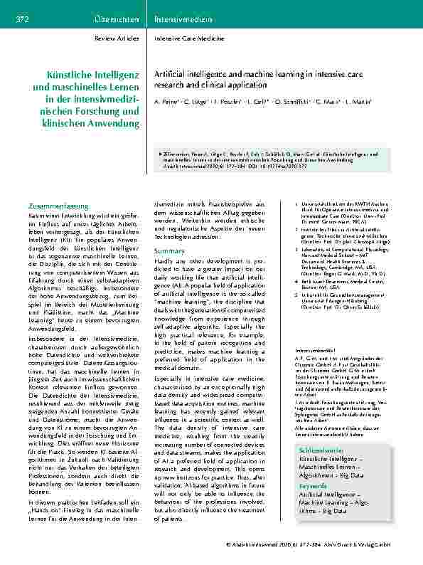 Vorschauseite 1: Künstliche Intelligenz und maschinelles Lernen in der intensivmedizinischen Forschung und klinischen Anwendung