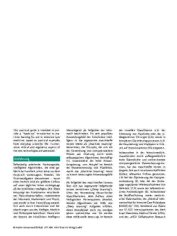 Vorschauseite 2: Künstliche Intelligenz und maschinelles Lernen in der intensivmedizinischen Forschung und klinischen Anwendung