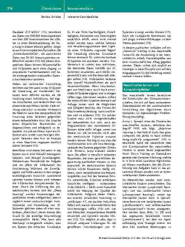 Vorschauseite 3: Künstliche Intelligenz und maschinelles Lernen in der intensivmedizinischen Forschung und klinischen Anwendung