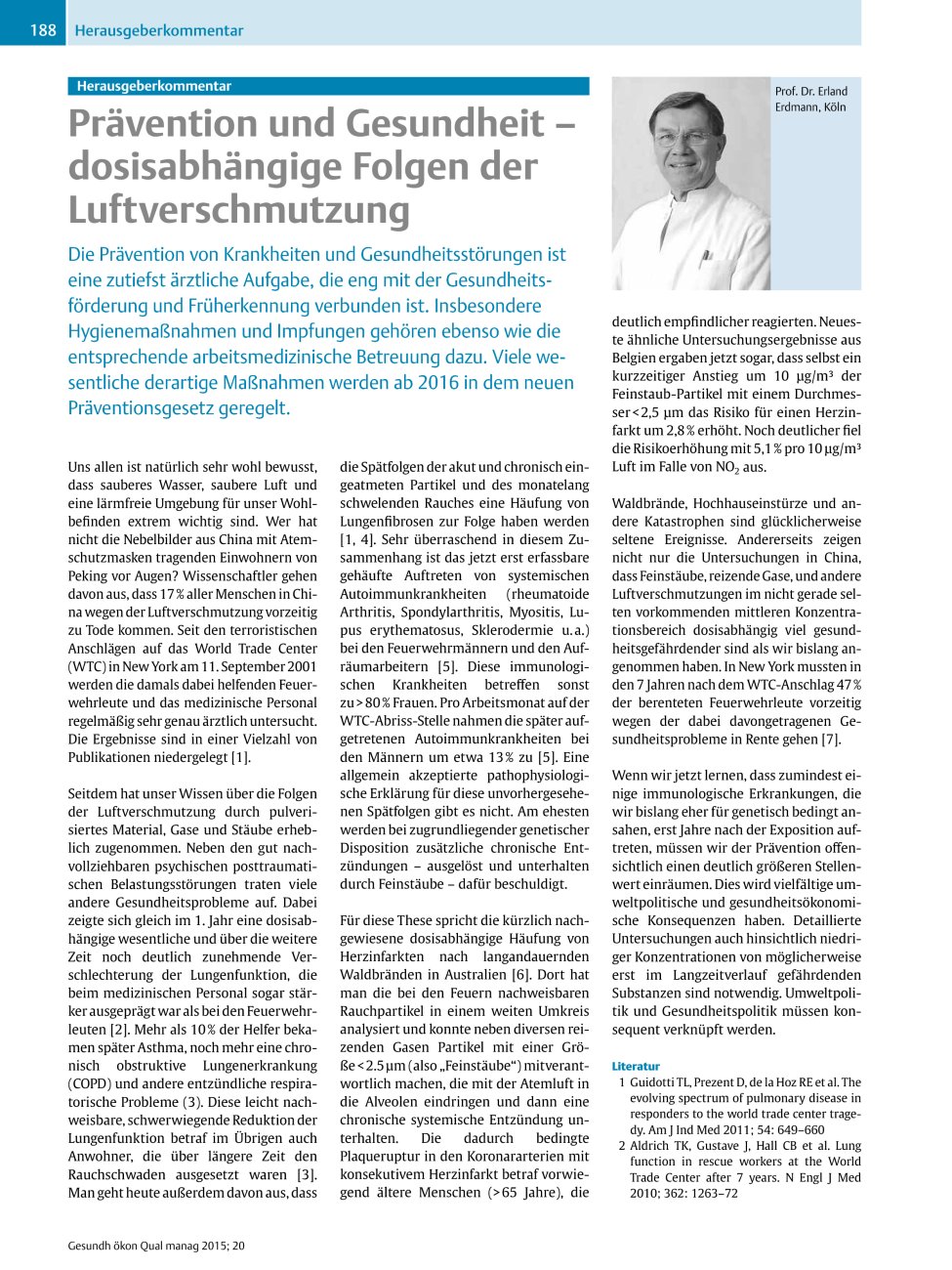Vorschauseite 1: Herausgeberkommentar – Prävention und Gesundheit – dosisabhängige Folgen der Luftverschmutzung