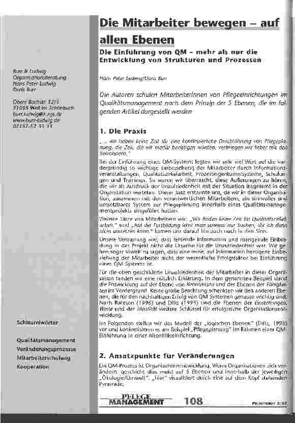 Vorschauseite 1: Die Mitarbeiter bewegen - auf allen Ebenen Die Einführung von QM - mehr als nur die Entwicklung von Strukturen und Prozessen