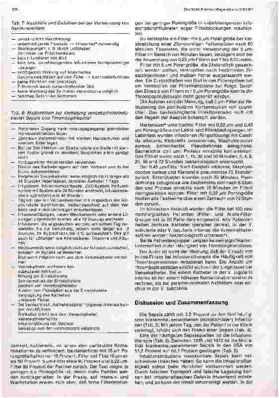 Vorschauseite 5: Bakterienfilter bei Infusionstherapie zur Prophylaxe von Bakteriämien und Thrombophlebitiden?