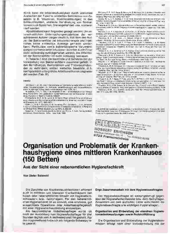 Vorschauseite 6: Bakterienfilter bei Infusionstherapie zur Prophylaxe von Bakteriämien und Thrombophlebitiden?
