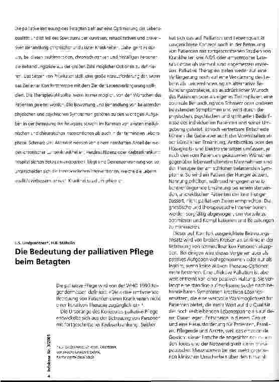 Vorschauseite 1: Die Bedeutung der palliativen Pflege beim Betagten
