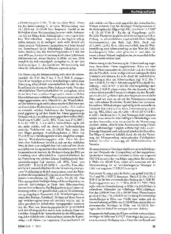 Vorschauseite 3: Zu berücksichtigendes Vermögen; fehlende Hilfebedürftigkeit nach SGB II; Verwertbarkeit einer Münzsammlung; Wertermittlung; keine offensichtliche Unwirtschaftlichkeit oder besonde…