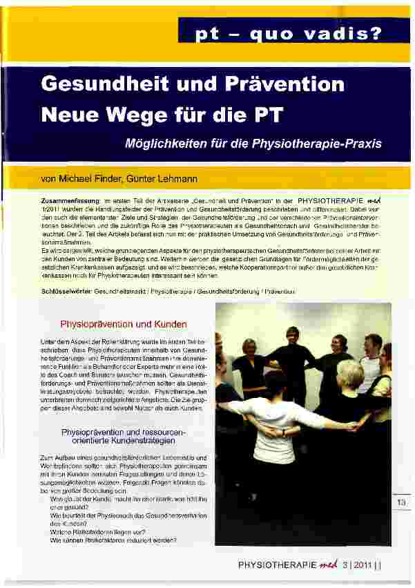 Vorschauseite 1: Gesundheit und Prävention Neue Wege für die PT