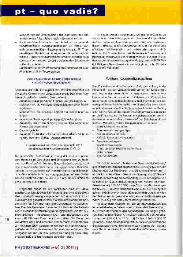 Vorschauseite 4: Gesundheit und Prävention Neue Wege für die PT